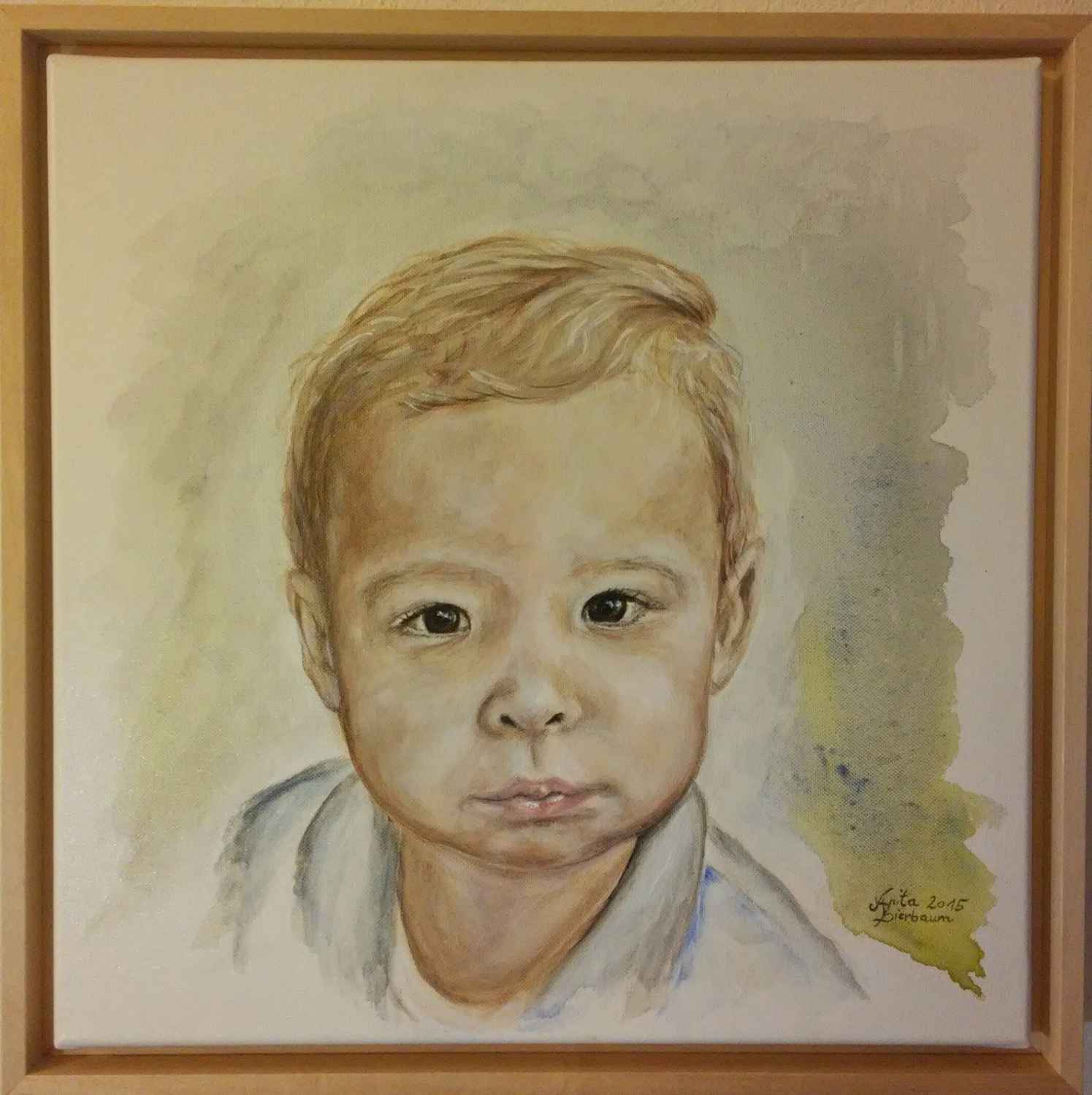 Watercolor Style Portrait auf Altholz 40x40cm 320,-